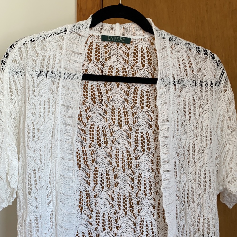 RALPH LAUREN short sleeve white cardigan